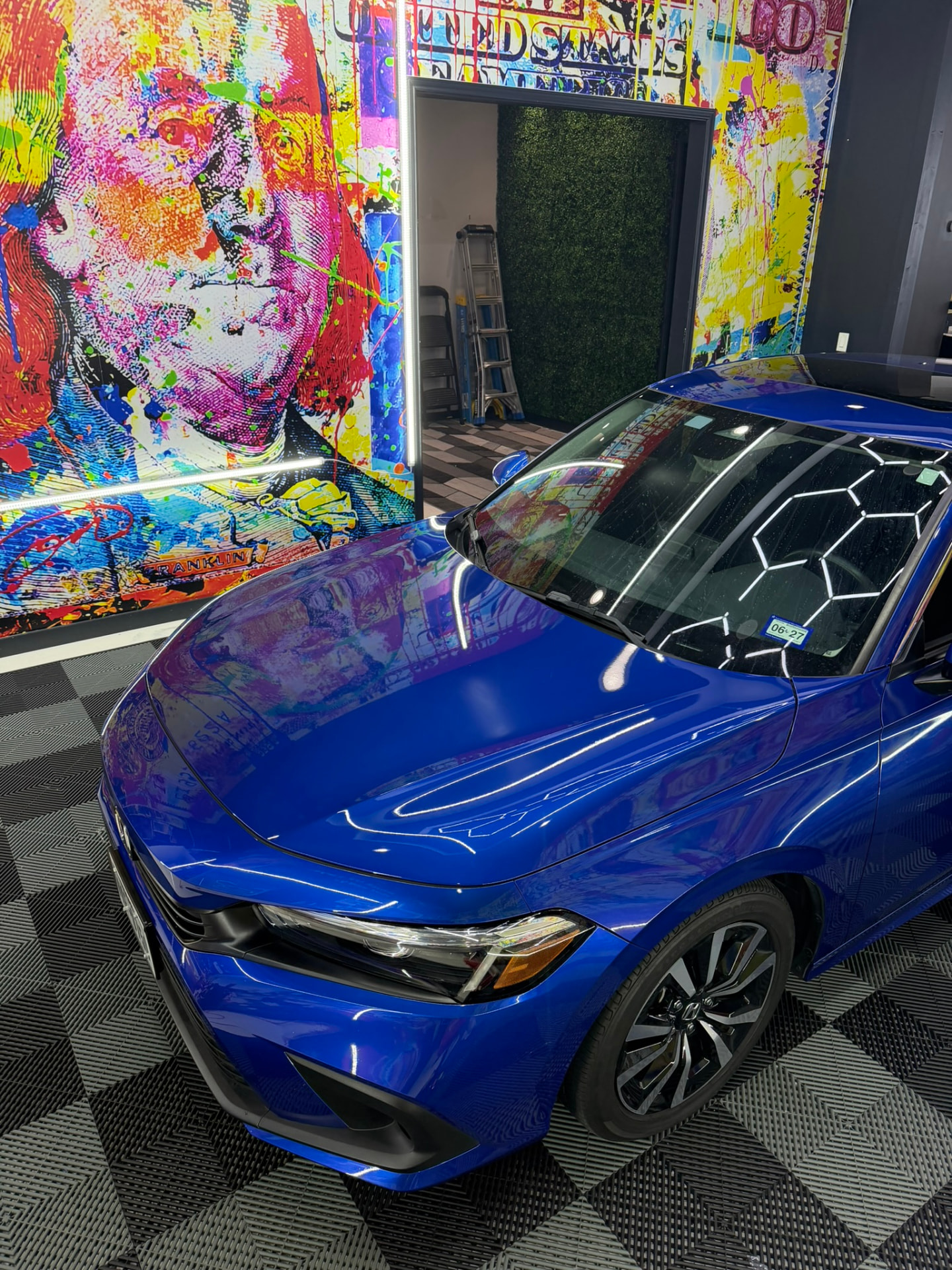 Blue Honda Civic with ceramic window tint installed at LeWolf in Magnolia, Texas