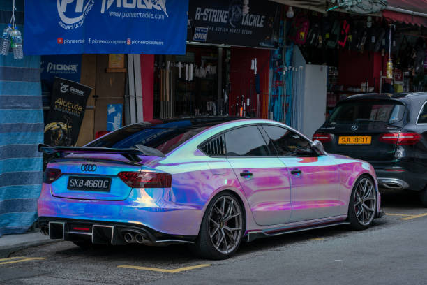 Audi finished in a holographic color-shift vinyl wrap