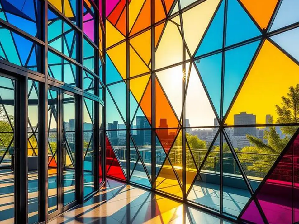 Decorative frosted window film with a custom banded pattern on office glass
