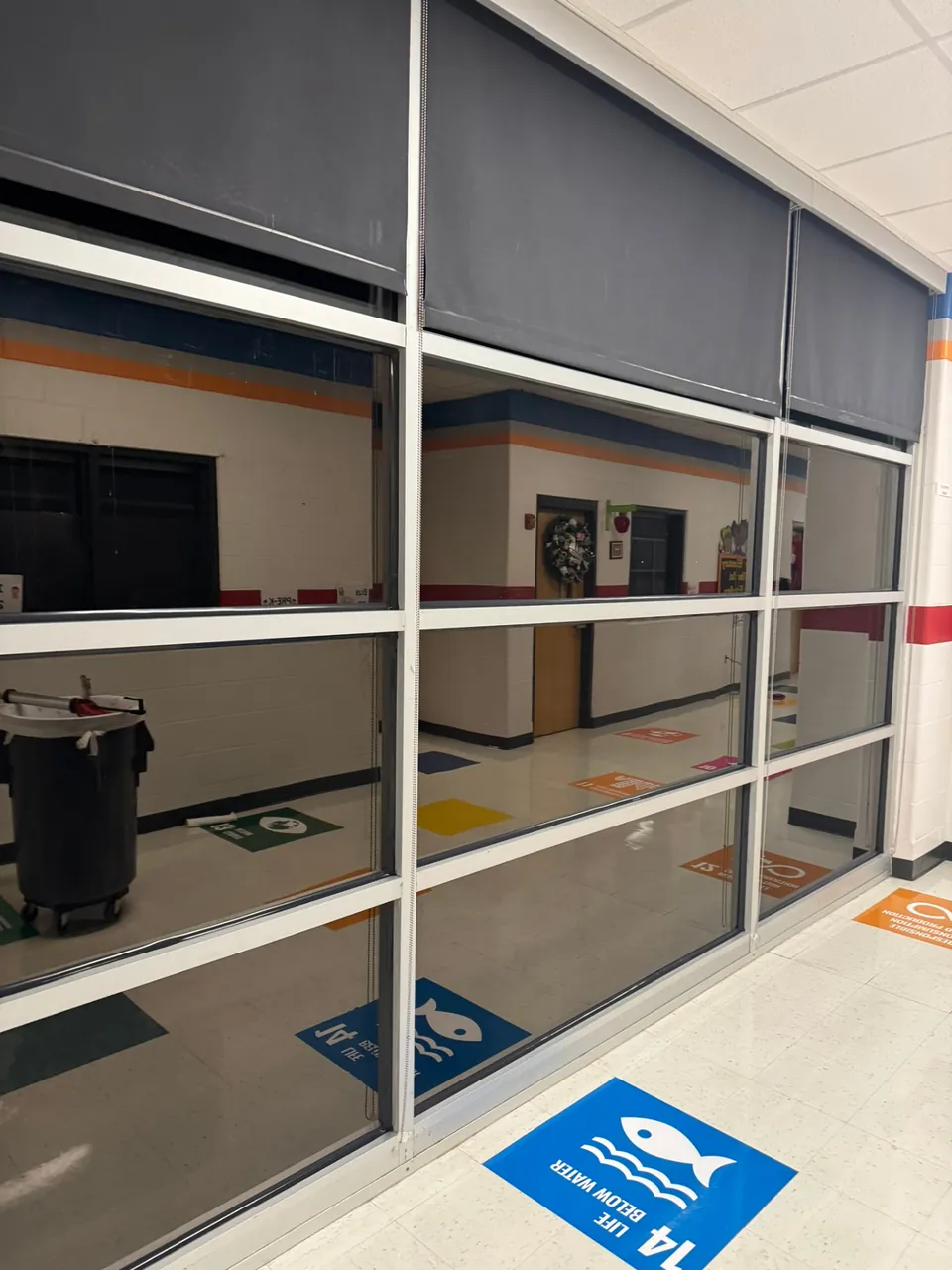 Interior school vision panels and sidelights treated with safety film