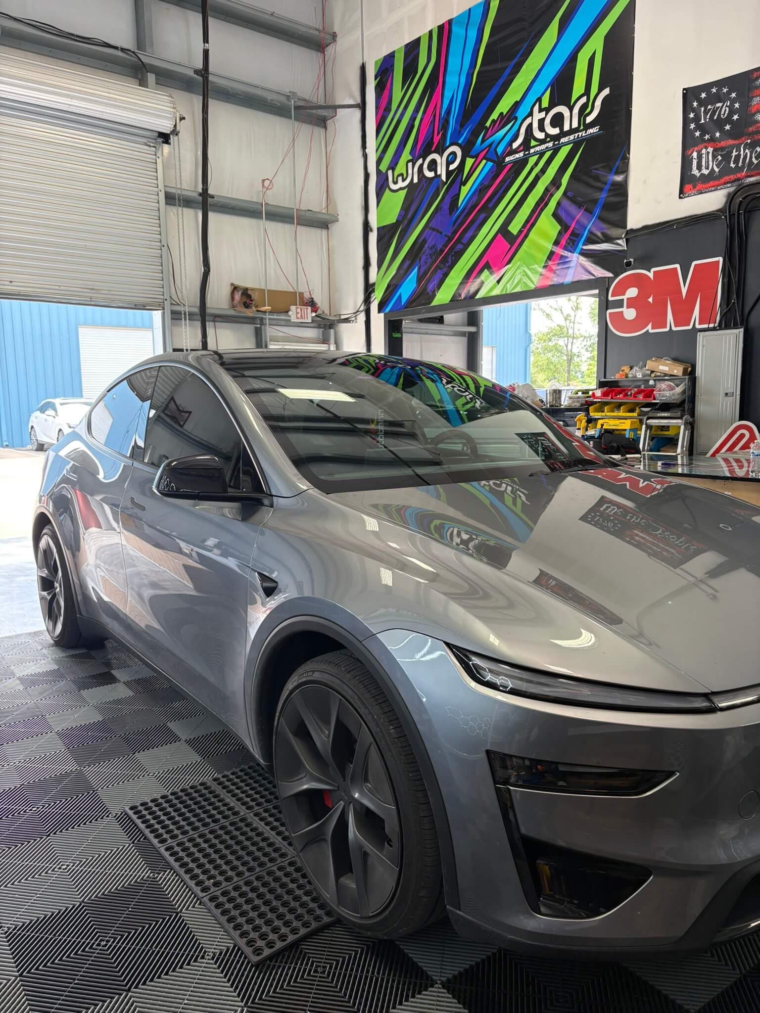 Tesla with clear ceramic windshield film